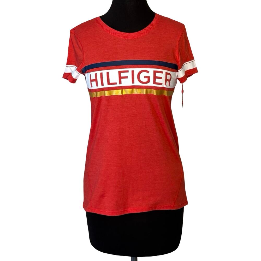 Tommy Hilfiger Sport Graphic Stripe Tee Women XS Red New With Tags